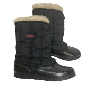 Sorel Vintage Winter Boots Rubber with Nylon Shaft Black Removable Liner Size 8